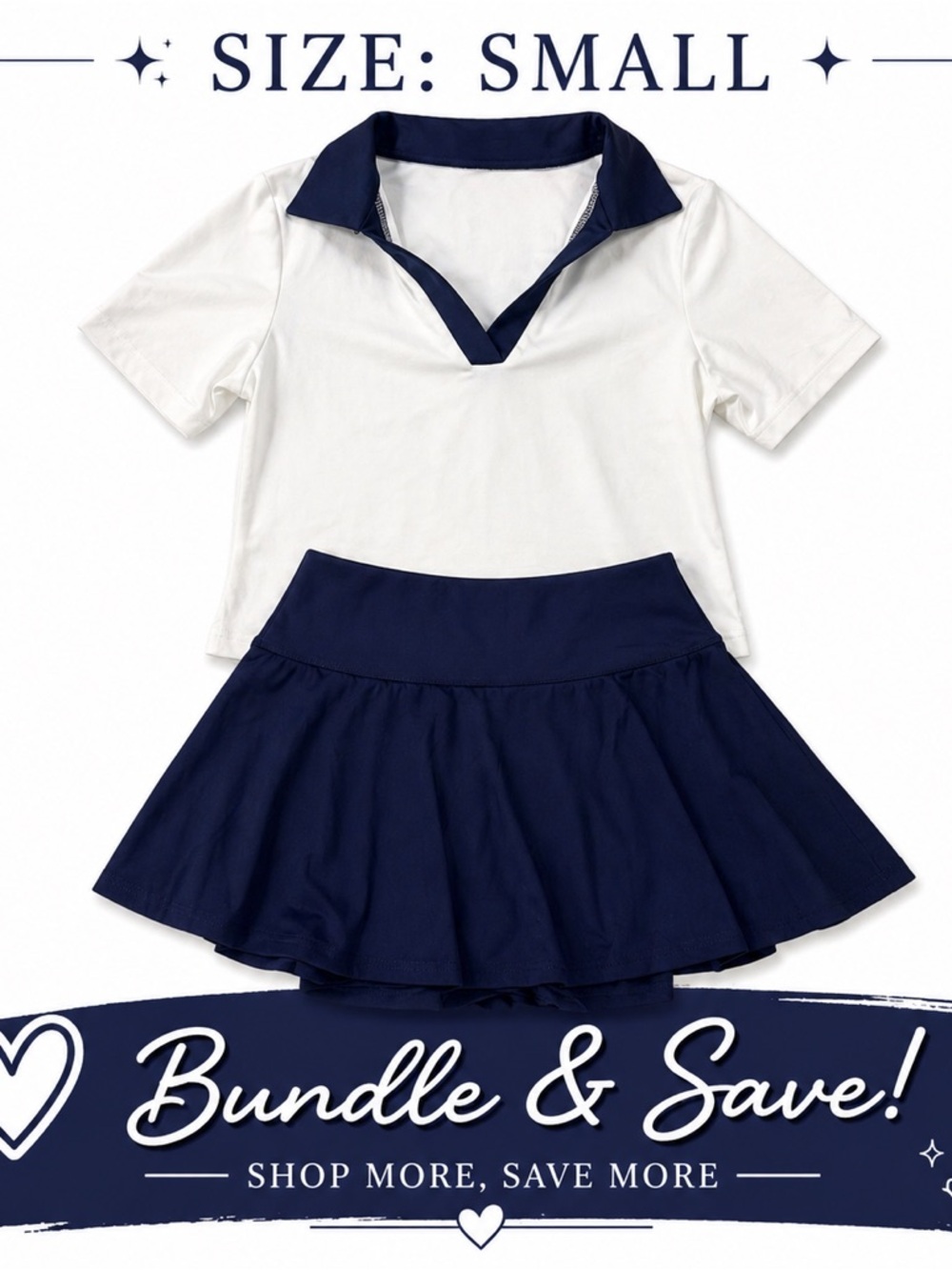NWT Tennis Skirt Set Small Navy & White Polo Skort Athletic Outfit